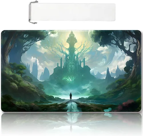 Vista 28 de DAUXID Tapete de Juego MTG Cosido Premium con Zonas y Respaldo de Goma Antideslizante, Tapete de Juego TCG para MTG y Otros Juegos de Cartas, Diseño