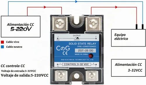 Vista 4 de CG Solid State Relay SSR-25DD DC to DC Input 3-32VDC To Output 5-240VDC 25A Single Phase Plastic Cover