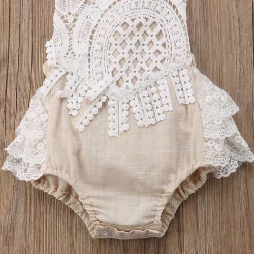 Vista 6 de Fiomva - Ropa para bebé recién nacida, mameluco con espalda descubierta, cuello halter y encaje, atuendos para niña