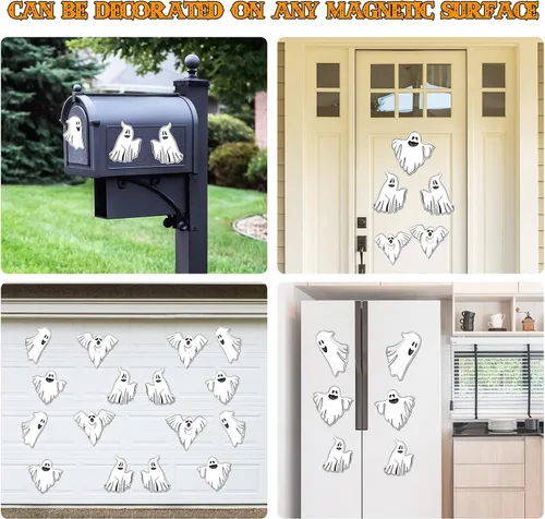 Vista 4 de AnyDesign Calcomanías magnéticas para decoración de garaje de Halloween, fantasma blanco, calcomanías para puerta de garaje, calcomanías