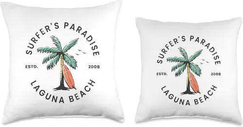 Vista 3 de High Tide Threads Laguna Surfer's Paradise Beach Summer Surf Throw Pillow, 16x16, Multicolor