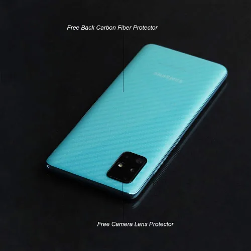 Vista 4 de Ibywind Protector de pantalla para SamSung Galaxy A51, con 2 piezas de vidrio templado, 1 protector de lente de cámara, 1 película de fibra