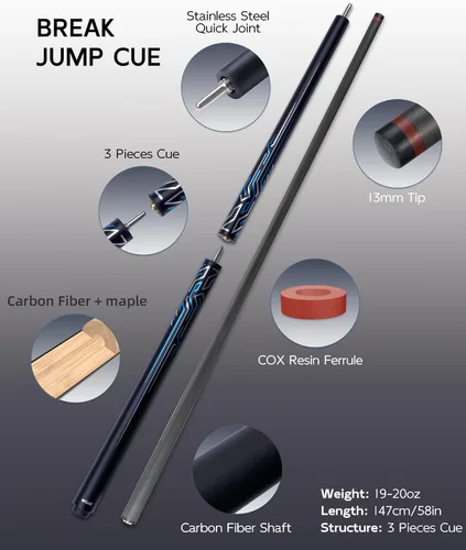 Vista 5 de CRICAL Carbon Fiber Pool Cue Set, Low Deflection, 3-Piece Break Jump Cue CL-01-CL-conjunto