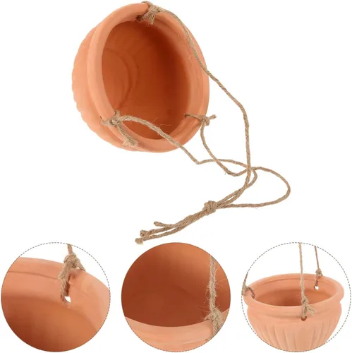 Vista 5 de Yardwe 1 juego de maceta colgante para plantas, elegante maceta de fresa, drenaje de cerámica, material para hierbas y decoración de jardín elegante