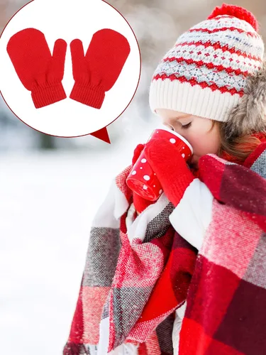 Vista 4 de Sumind 12 pares de guantes de punto para niños guantes elásticos cálidos de invierno guantes de guante para bebés para niños y niñas