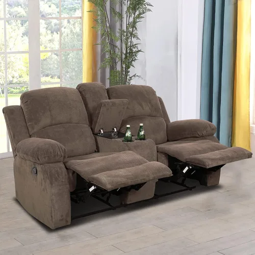 Vista 10 de Sofá reclinable manual moderno, sofá reclinable de cuero de 3 plazas, sofá reclinable de sala de estar, sofá con portavasos y mesa abatible