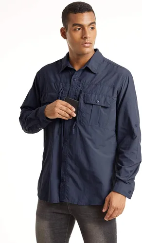Vista 2 de TACVASEN Camisa de pesca para hombre, camisa de manga larga de secado rápido, camisa táctica con botones, camisa de trabajo ligera safari
