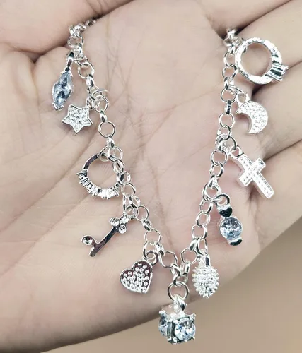 Vista 5 de Dicomeng Pulseras de plata de ley para mujer, pulseras de plata de ley para mujer, pulseras de dije para adolescentes, joyas de plata, Sin gemas.