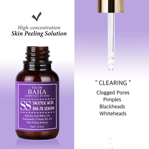 Vista 3 de BHA - Suero para el cuidado de los poros al 2% de 1.0 fl oz, suero facial de ácido salicílico, fórmula exfoliante suave, mejora de la textura