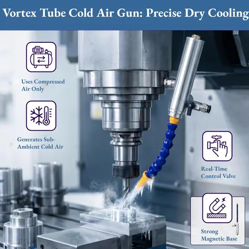 Vista 5 de AUNMAS Tubo de Vórtice Profesional de Aire Frío y Seco, Pistola de Enfriamiento de Aleación de Aluminio 6.9 bar 1000Btu 160mm Pistola de Aire Frío