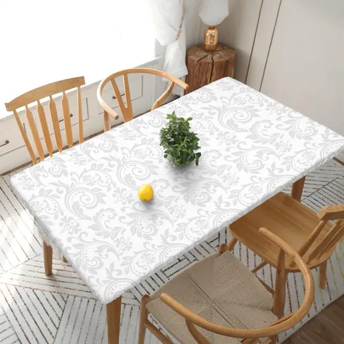 Vista 9 de Mantel rectangular, cubierta de borde elástico ajustable, manteles de decoración del hogar, cubiertas de derrames para comedor de interior, fiestas