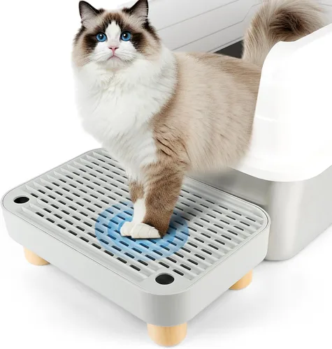 Vista 15 de Escalón para caja de arena, escalón para gatos, rampa, atrapador con función de filtro, fácil de limpiar, ideal para gatitos y gatos ancianos (negro)