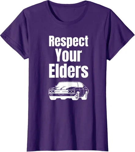 Vista 8 de Divertido regalo de auto para chicos – Respect Your Elders Classic Muscle Car Camiseta, Negro, S