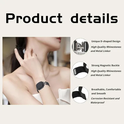 Vista 2 de Bandas magnéticas compatibles con Fitbit Sense 2/Fitbit Versa 4/Fitbit Sense/Fitbit Versa 3, correa de malla de acero inoxidable, pulsera ajustable