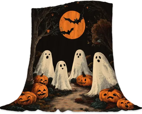 Vista 14 de Manta de Halloween para bebé, mascota pequeña, manta espeluznante de calabazas negras para gatos, manta para cuna, cochecito, decorativa, ligera