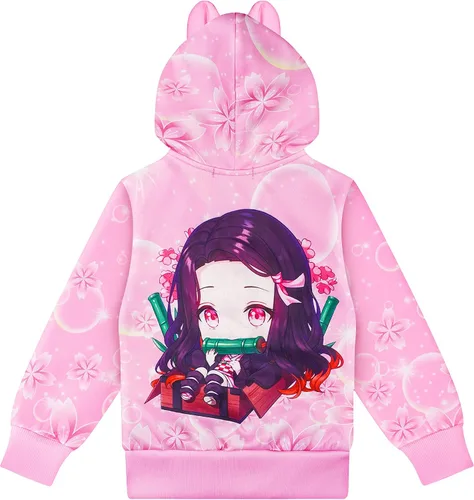 Vista 2 de WFelcia Conjunto de camisa de manga larga para niñas, disfraz de Demon Kamado Nezuko, ropa de anime
