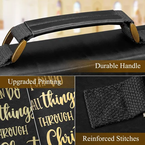 Vista 5 de FINPAC Funda grande clásica para la Biblia, de piel vegana, funda protectora de la Biblia con asa, regalo para hombres, mujeres, padre, madre
