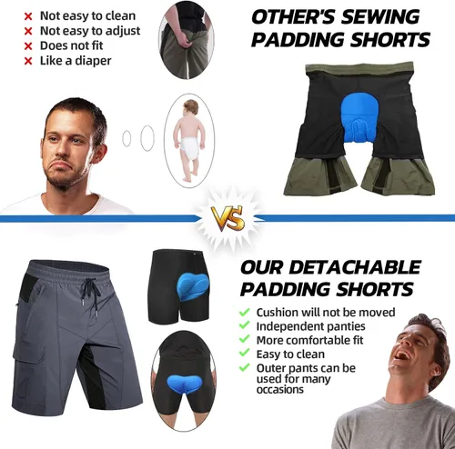 Vista 3 de Hiauspor Pantalones cortos acolchados de ciclismo de montaña para hombre, ajuste holgado, de secado rápido, para ciclismo con 5 bolsillos