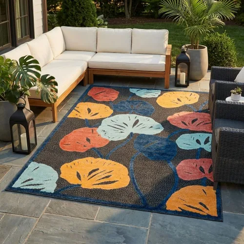 Vista 16 de Unique Loom Belize Outdoor Collection - Alfombra de área para calafatear (2 x 3 pies 1 pulgada, rectangular, carbón/azul claro)
