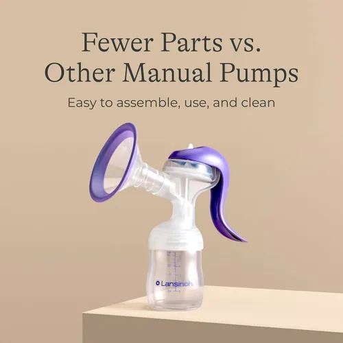 Vista 9 de Lansinoh Extractor de leche manual, bomba de mano con borde cómodo, incluye biberón de 5oz con tetina de flujo lento, elementos esenciales