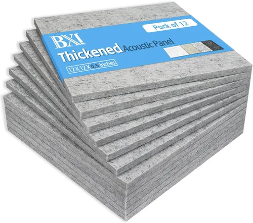 Vista 8 de BXI Paneles acústicos gruesos que absorben el sonido, paquete de 12 paneles acústicos densos de 12 x 12 x 0.5 pulgadas, paneles de sonido que