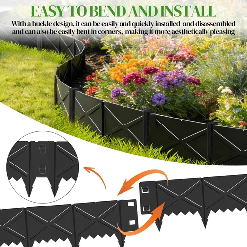 Vista 7 de Hlogree Paquete de 6 bordes metálicos para paisajes, bordes de jardín, borde de jardín con 6 estacas de anclaje, borde de metal resistente sin