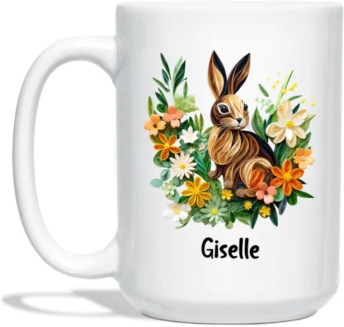 Vista 28 de Taza de café blanca personalizada con nombre de amante de escarabajos, taza de café personalizada de origami de 11 15 onzas, taza de café floral