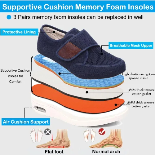 Vista 4 de Mei MACLEOD Zapatos para diabéticos para hombre, extra anchos, zapatos para caminar para pies hinchados, zapatos deportivos anchos para ancianos
