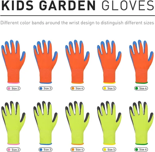 Vista 5 de HANDLANDY 3 pares de guantes de jardinería para niños sin látex, guantes de jardín para niños y niñas con revestimiento de nitrilo para niñas y Verde