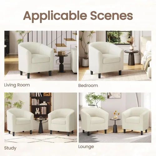 Vista 9 de Yaheetech Juego de 2 sillas tipo barril de pana, tapizadas, sillones redondos, sillas de espera con cojín suave para sala de estar, dormitorio, sala