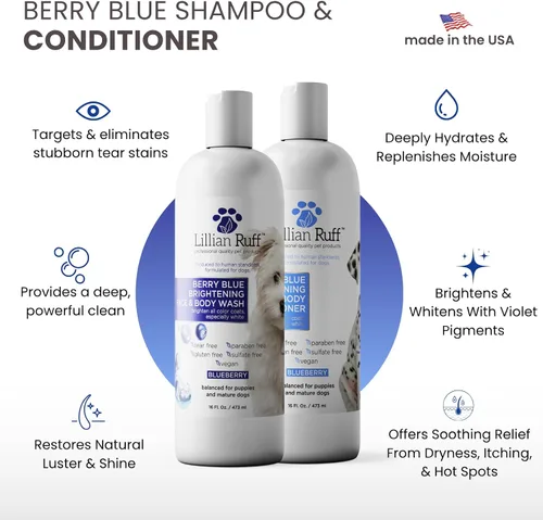 Vista 2 de Lillian Ruff Fórmula PRO Berry Blue Brightening Set de Champú y Acondicionador para Perros - Blanqueador de Calidad Profesional para Exposiciones