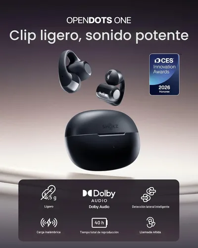 Vista 3 de SHOKZ OpenDots ONE - Auriculares de oído abierto, Auriculares de clip con micrófono - Auriculares inalámbricos Bluetooth con micrófono - Seguros