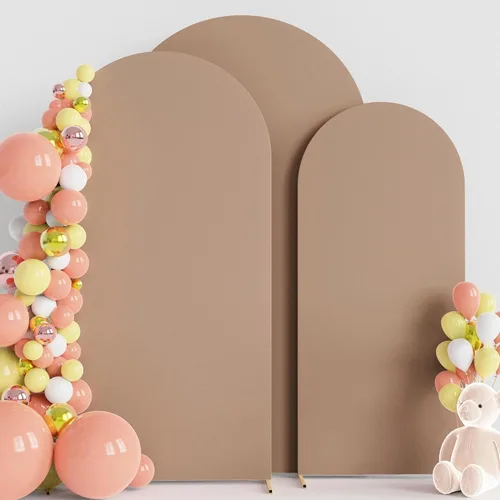 Vista 29 de Wokceer - Juego de 3 fundas de arco para telón de fondo, color beige 6FT,5FT,4FT Spandex Fitted Balloon Arch Cover Round Top Chiara Backdrop Cover