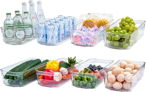 Vista 9 de JollyPack Paquete de 4 cubos de almacenamiento de plástico transparente, organizadores de despensa y almacenamiento con asas, contenedores