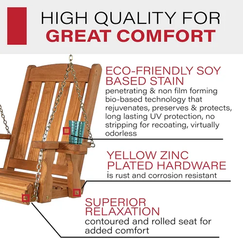 Vista 3 de Amish Casual Silla columpio con tratamiento a presión de misión resistente con portavasos (mancha de cedro)