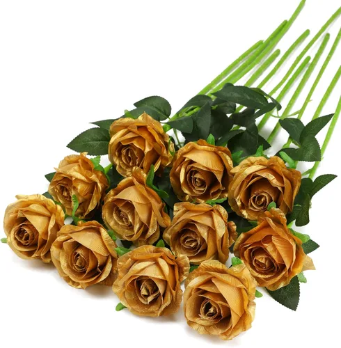 Vista 26 de Rosas artificiales negras – 10 piezas de rosas artificiales falsas de seda con tallos para decoración del hogar, boda, hotel, oficina, centro de mesa