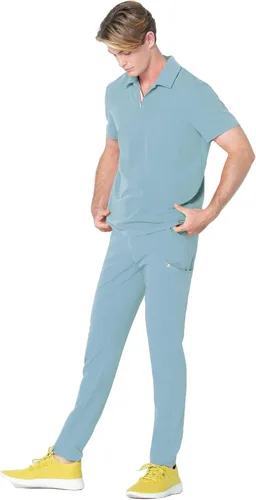 Vista 5 de Mediclo Camiseta médica médica para hombre - Fraser cuello bolsillos pecho camisa ecológica sostenible FYSEL tela ropa de trabajo