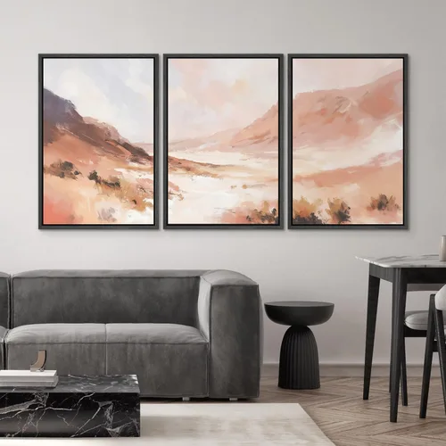 Vista 625 de SIGNWIN Lienzo enmarcado para pared, juego de arte pastel con cadena montañosa, bosque, niebla, naturaleza silvestre, ilustraciones modernas, arte