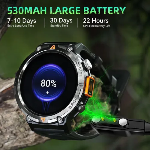 Vista 5 de Relojes inteligentes militares para hombres con GPS incorporado 3ATM impermeable con linterna de llamada/LED, reloj inteligente táctico resistente