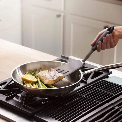 Vista 4 de Espátula flexible de silicona - Espátula de pescado-600ºF Resistente al calor-Espátula de cocina de goma (Larga)