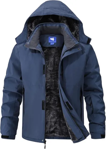 Vista 9 de Chaquetas de esquí para hombre, impermeables, chaquetas de nieve con forro de vellón, aisladas, parka pesada con capucha