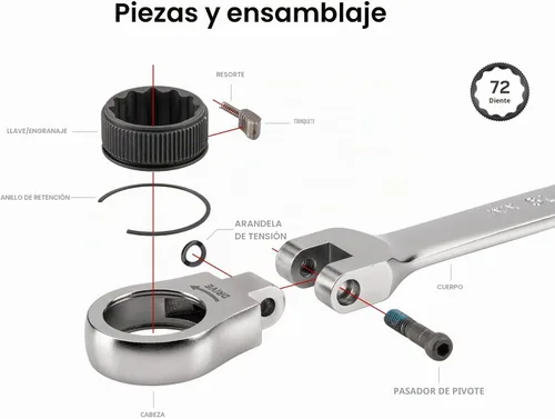 Vista 6 de TEKTON Juego de llaves combinadas con cabeza flexible de 12 puntos, 19 piezas (6-24 mm) WRC95003