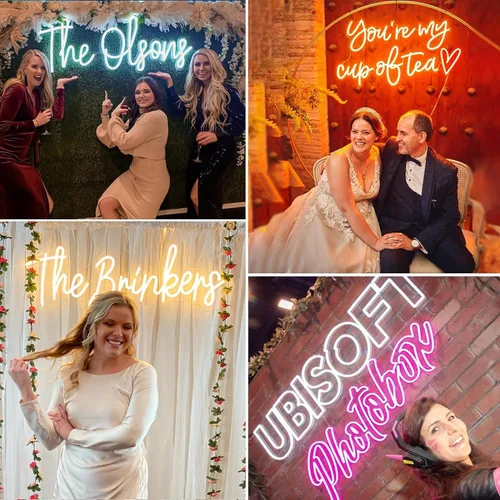Vista 3 de Letreros de neón personalizados para decoración de pared, letrero de neón personalizado grande con atenuador, letrero luminoso personalizado, regalo