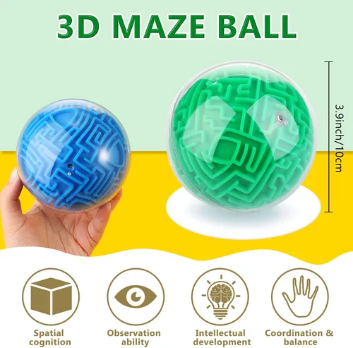 Vista 2 de Sumind 2 piezas de bola de rompecabezas de laberinto 3D 10 cm de esfera, acertijos mágicos de memoria secuencial, rompecabezas educativos