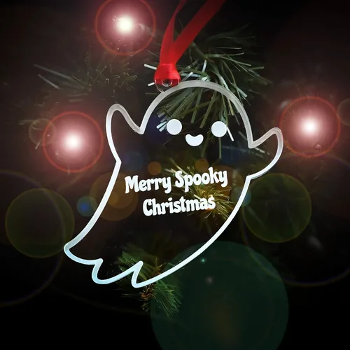 Vista 4 de LHS Caja de regalo personalizada para decoración de árbol de Navidad de Halloween, incluye fantasma espeluznante, adorno personalizado 2022