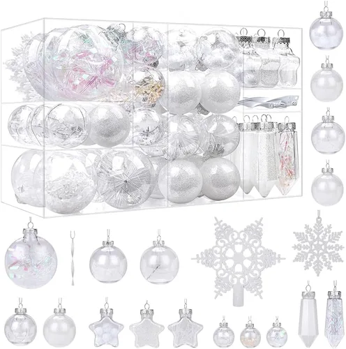 Vista 7 de SHareconn Juego de 86 Piezas de Decoraciones y Adornos para Árbol de Navidad, Bolas de Plástico Transparentes Irrompibles para Decoración de Árbol