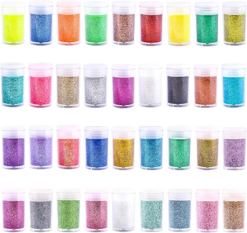Vista 11 de Brillantina extrafina, juego de 24 colores cosméticos para arte de uñas, manualidades de resina, dispensador de polvo de brillantina suelta