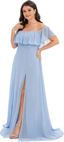 Vista 3 de Ever-Pretty Plus Women's Off Shoulder Short Sleeves Empire Waist Side Slit Chiffon Flowy Plus Size Bridesmaid Dresses