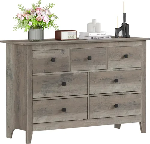 Vista 8 de Vikiullf – Cómoda de 7 cajones - Cajonera de dormitorio de madera, cajones de almacenamiento grises para dormitorio, sala de estar, organizador