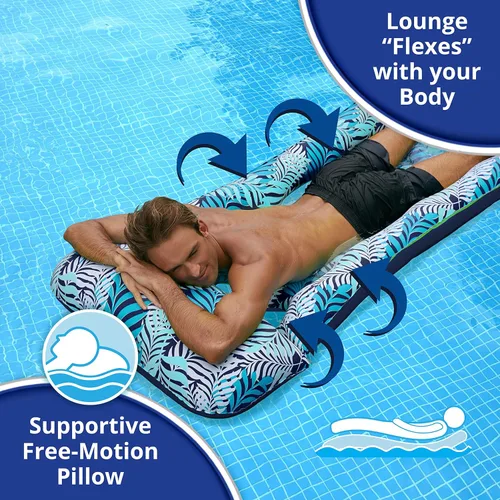 Vista 3 de Aqua - Flotador inflable con contorno de 18 bolsillos, tela de lujo, flotador de piscina para sentarse al sol, alta resistencia, color helechos